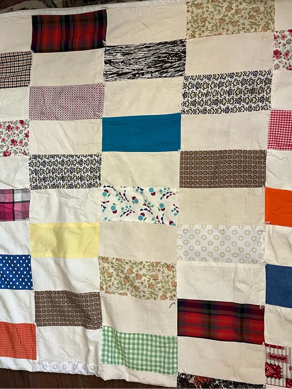 Vtg Quilt Blanket BOHO 60s MCM Retro Heavy 75” x 86” Twin Full